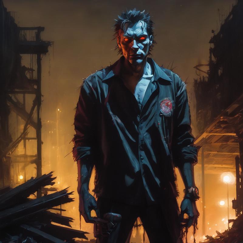 10980-1791028158-VtmArt, painting of a feral looking man with glowing eyes and claws in the middle of a scrapyard at night, _lora_VtmArt_1.3_, (m.png